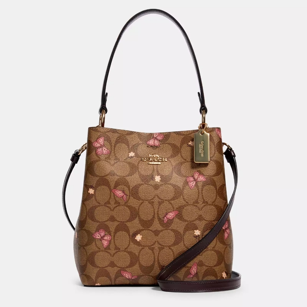 Small Town Bucket Bag In Signature Canvas With Butterfly Print